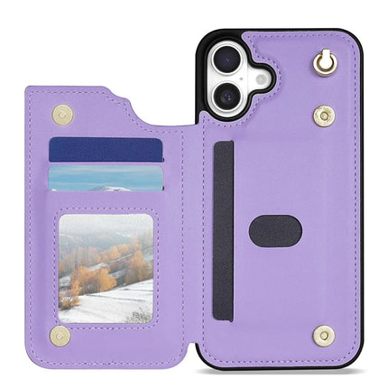 For iPhone 16 Case with Wrist Strap Card Slots Rhombus Leather + TPU Phone Cover