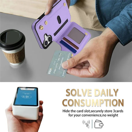 For iPhone 16 Case with Wrist Strap Card Slots Rhombus Leather + TPU Phone Cover
