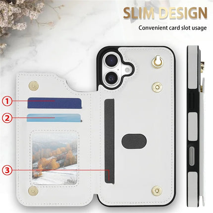 For iPhone 16 Plus Case with Wrist Strap Card Slots Rhombus Leather + TPU Phone Cover