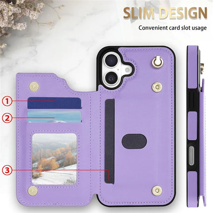 For iPhone 16 Plus Case with Wrist Strap Card Slots Rhombus Leather + TPU Phone Cover