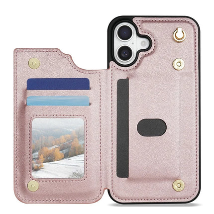 For iPhone 16 Plus Case with Wrist Strap Card Slots Rhombus Leather + TPU Phone Cover