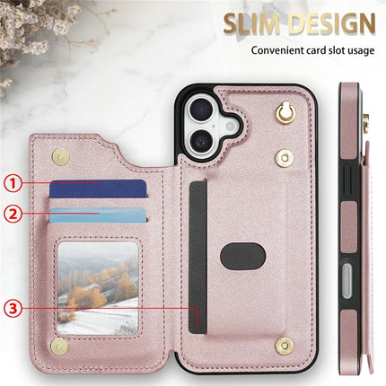 For iPhone 16 Plus Case with Wrist Strap Card Slots Rhombus Leather + TPU Phone Cover