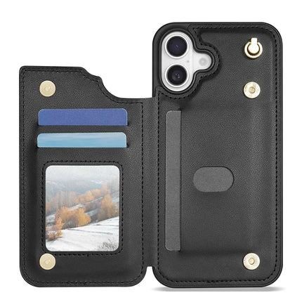 For iPhone 16 Plus Case with Wrist Strap Card Slots Rhombus Leather + TPU Phone Cover