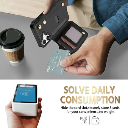 For iPhone 16 Plus Case with Wrist Strap Card Slots Rhombus Leather + TPU Phone Cover