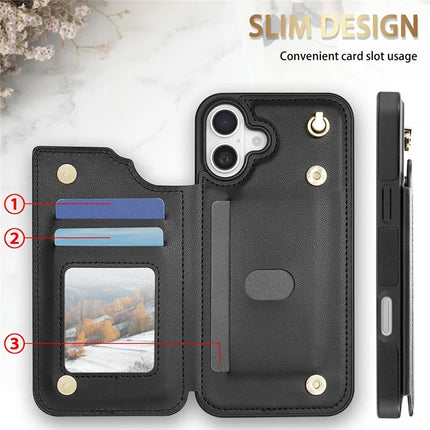 For iPhone 16 Plus Case with Wrist Strap Card Slots Rhombus Leather + TPU Phone Cover