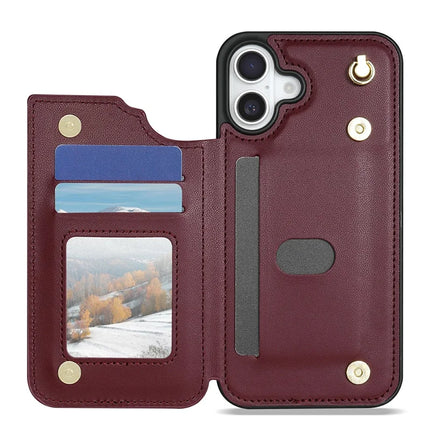 For iPhone 16 Plus Case with Wrist Strap Card Slots Rhombus Leather + TPU Phone Cover