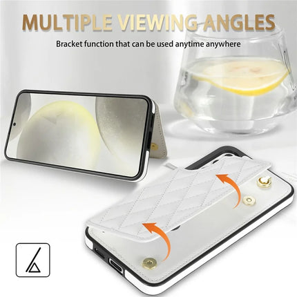 For Samsung Galaxy A16 5G  /  4G Case with Wrist Strap Card Slots Rhombus Leather + TPU Phone Cover
