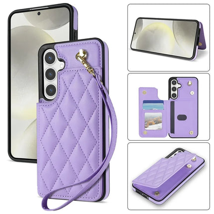 For Samsung Galaxy A16 5G  /  4G Case with Wrist Strap Card Slots Rhombus Leather + TPU Phone Cover - Purple