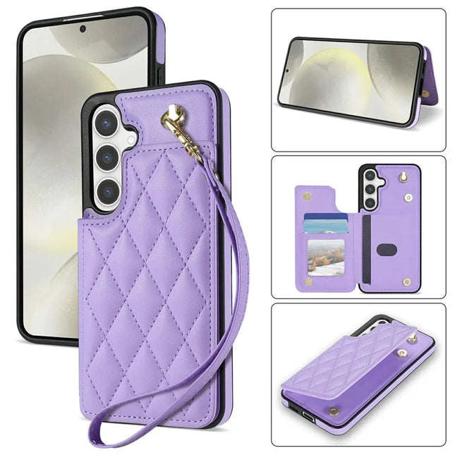 For Samsung Galaxy A16 5G  /  4G Case with Wrist Strap Card Slots Rhombus Leather + TPU Phone Cover - Purple