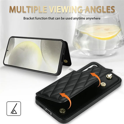 For Samsung Galaxy A16 5G  /  4G Case with Wrist Strap Card Slots Rhombus Leather + TPU Phone Cover