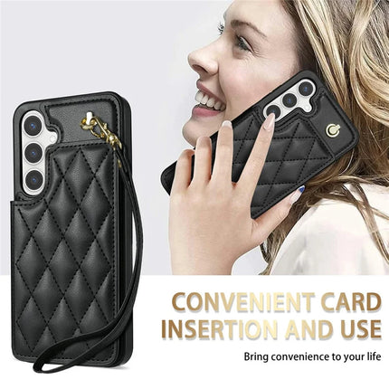 For Samsung Galaxy A16 5G  /  4G Case with Wrist Strap Card Slots Rhombus Leather + TPU Phone Cover