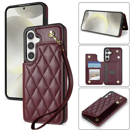 For Samsung Galaxy A16 5G  /  4G Case with Wrist Strap Card Slots Rhombus Leather + TPU Phone Cover - Wine Red