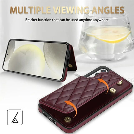 For Samsung Galaxy A16 5G  /  4G Case with Wrist Strap Card Slots Rhombus Leather + TPU Phone Cover