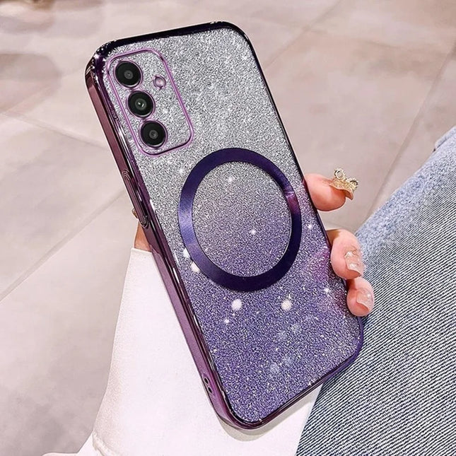For Samsung Galaxy A55 5G Case Compatible with MagSafe Electroplated Gradient Glitter TPU Phone Cover - Purple