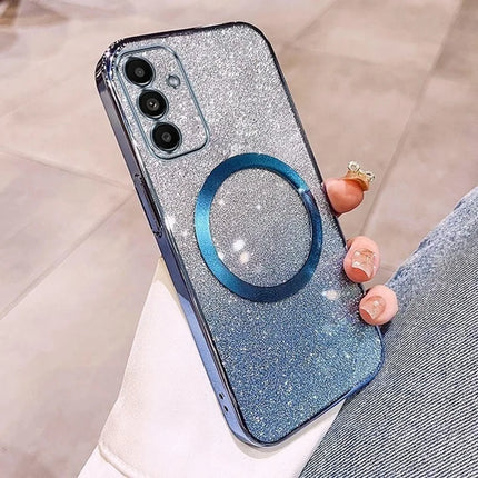 For Samsung Galaxy A55 5G Case Compatible with MagSafe Electroplated Gradient Glitter TPU Phone Cover - Blue