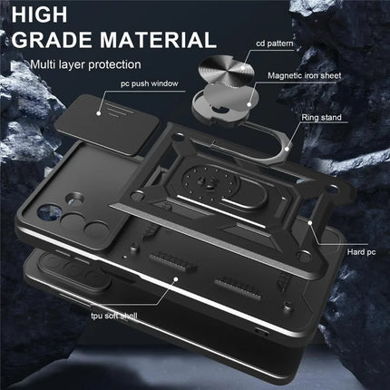 For Samsung Galaxy A26 5G Case with Slide Camera Lid PC+TPU Kickstand Phone Cover