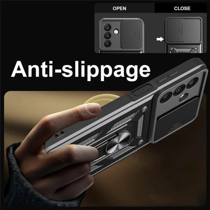 For Samsung Galaxy A26 5G Case with Slide Camera Lid PC+TPU Kickstand Phone Cover
