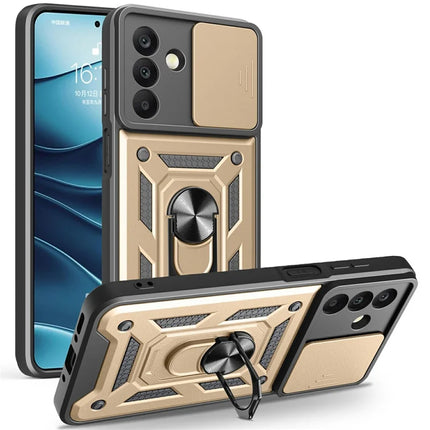 For Samsung Galaxy A26 5G Case with Slide Camera Lid PC+TPU Kickstand Phone Cover - Gold