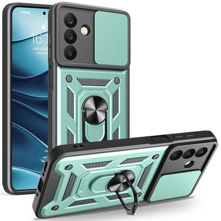 For Samsung Galaxy A26 5G Case with Slide Camera Lid PC+TPU Kickstand Phone Cover - Green