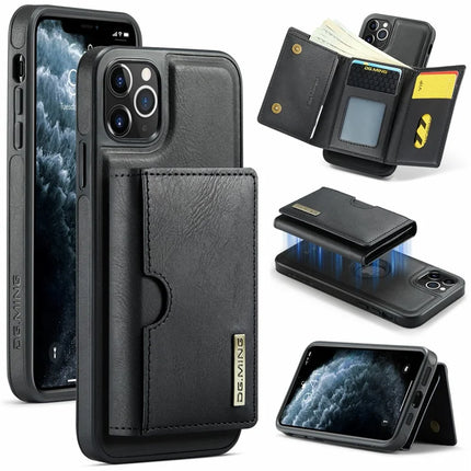 DG.MING M6 Series For iPhone 11 Pro Max Case Magnetic Wallet PU+PC+TPU Phone Cover - Black