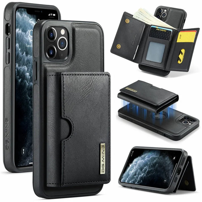 DG.MING M6 Series For iPhone 11 Pro Max Case Magnetic Wallet PU+PC+TPU Phone Cover - Black