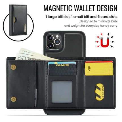 DG.MING M6 Series For iPhone 11 Pro Max Case Magnetic Wallet PU+PC+TPU Phone Cover