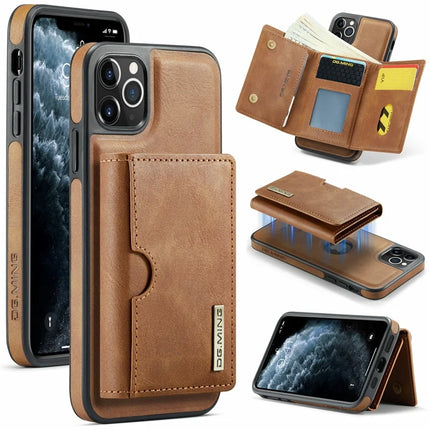 DG.MING M6 Series For iPhone 11 Pro Max Case Magnetic Wallet PU+PC+TPU Phone Cover - Brown