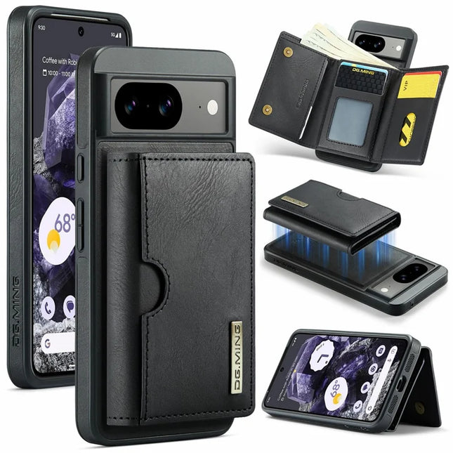 DG.MING M6 Series For Google Pixel 8 Case Magnetic Wallet PU+PC+TPU Phone Cover - Black