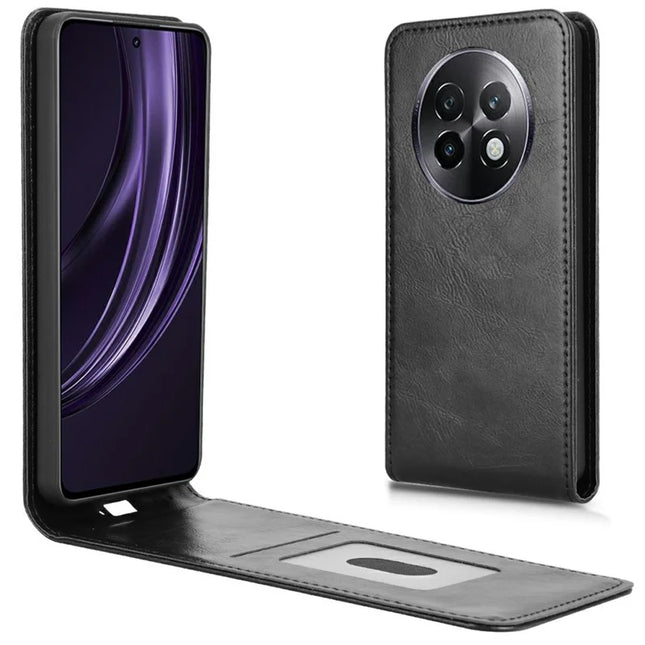 For Realme 13+ 5G / 13 Pro 5G (China) Case with Card Slot Magnetic Vertical Flip Leather Phone Cover - Black
