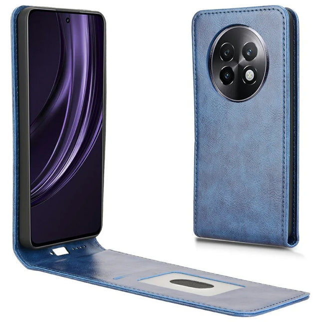 For Realme 13+ 5G / 13 Pro 5G (China) Case with Card Slot Magnetic Vertical Flip Leather Phone Cover - Dark Blue