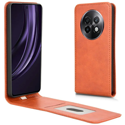 For Realme 13+ 5G / 13 Pro 5G (China) Case with Card Slot Magnetic Vertical Flip Leather Phone Cover - Orange