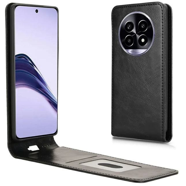 For Realme 13 Pro 5G (Global) / 13 Pro+ 5G (Global) Case with Card Slot Magnetic Vertical Flip Leather Phone Cover - Black