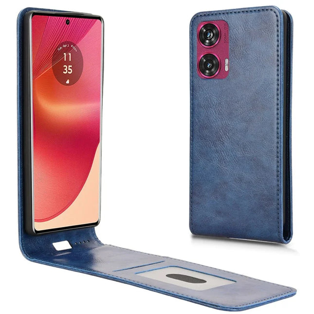 For Motorola Edge 50 Fusion 5G Case with Card Slot  Magnetic Vertical Flip Leather Phone Cover - Dark Blue