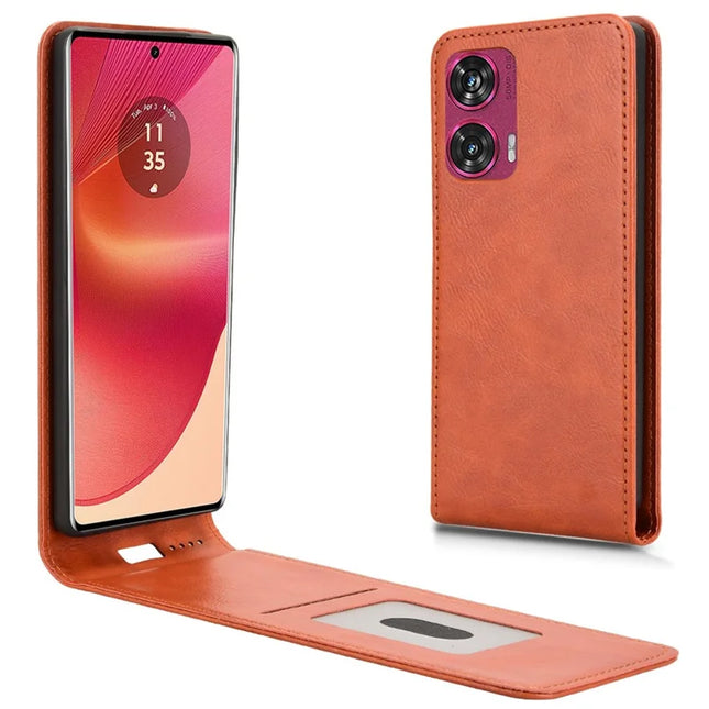 For Motorola Edge 50 Fusion 5G Case with Card Slot  Magnetic Vertical Flip Leather Phone Cover - Orange