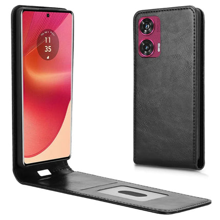 For Motorola Edge 50 Fusion 5G Case with Card Slot  Magnetic Vertical Flip Leather Phone Cover - Black