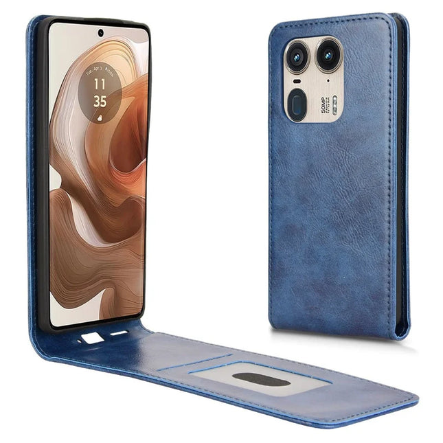 For Motorola Edge 50 Ultra 5G  /  Moto X50 Ultra 5G Case with Card Slot  Magnetic Vertical Flip Leather Phone Cover - Dark Blue