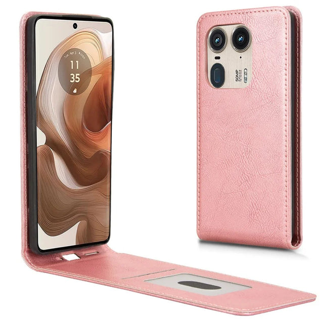 For Motorola Edge 50 Ultra 5G  /  Moto X50 Ultra 5G Case with Card Slot  Magnetic Vertical Flip Leather Phone Cover - Rose Gold