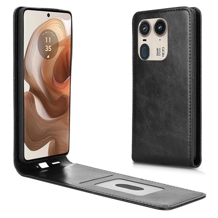 For Motorola Edge 50 Ultra 5G  /  Moto X50 Ultra 5G Case with Card Slot  Magnetic Vertical Flip Leather Phone Cover - Black