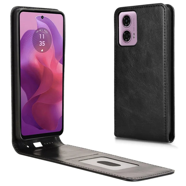 Leather Case For Motorola Moto G04 4G  /  G04s 4G  /  G24 4G  /  G24 Power  /  E14 4G Magnetic Vertical Flip Leather Cover with Card Slot - Black
