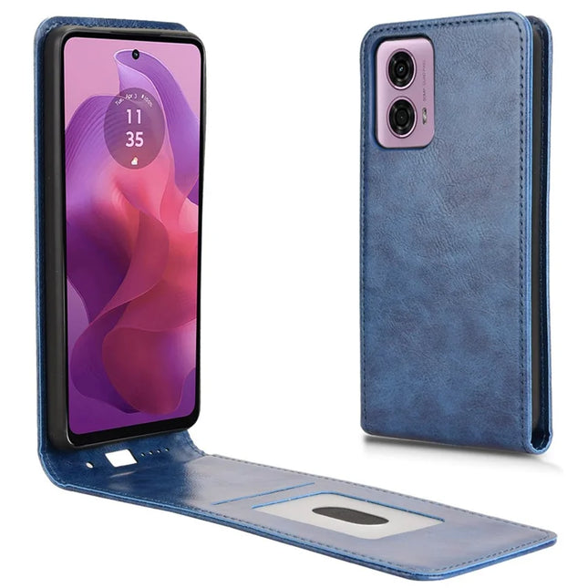 Leather Case For Motorola Moto G04 4G  /  G04s 4G  /  G24 4G  /  G24 Power  /  E14 4G Magnetic Vertical Flip Leather Cover with Card Slot - Dark Blue
