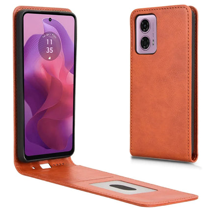Leather Case For Motorola Moto G04 4G  /  G04s 4G  /  G24 4G  /  G24 Power  /  E14 4G Magnetic Vertical Flip Leather Cover with Card Slot - Orange