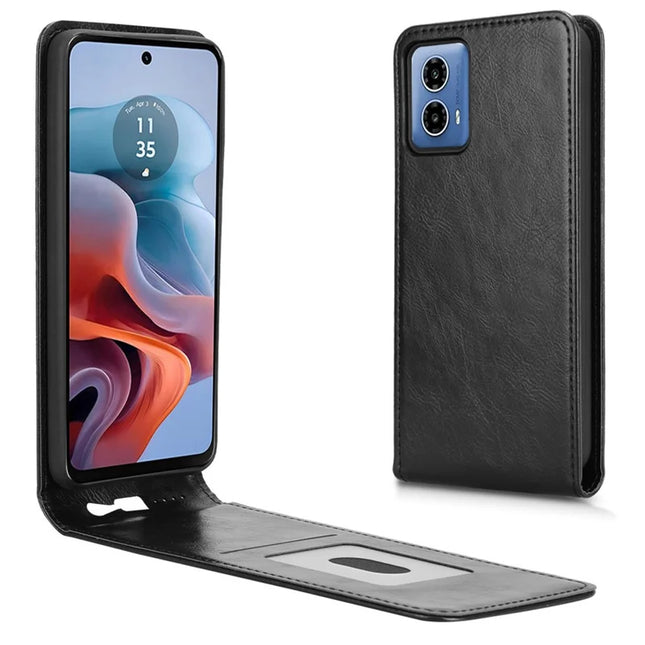 For Motorola Moto G45 5G  /  G34 5G Case with Card Slot Magnetic Vertical Flip Leather Phone Cover - Black