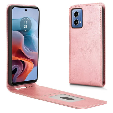 For Motorola Moto G45 5G  /  G34 5G Case with Card Slot Magnetic Vertical Flip Leather Phone Cover - Rose Gold