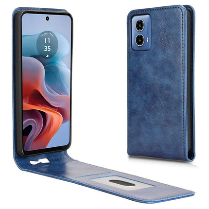 For Motorola Moto G45 5G  /  G34 5G Case with Card Slot Magnetic Vertical Flip Leather Phone Cover - Dark Blue