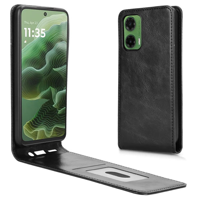 For Motorola Moto G35 5G Case with Card Slot Magnetic Vertical Flip Leather Phone Cover - Black