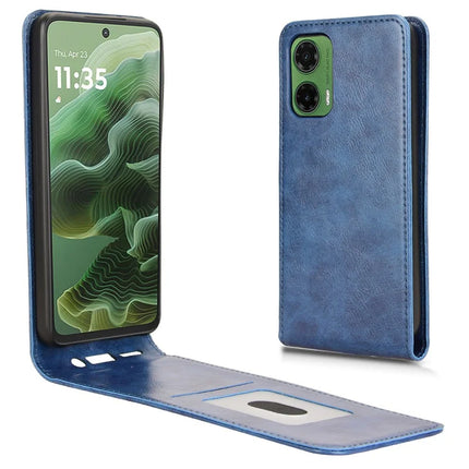 For Motorola Moto G35 5G Case with Card Slot Magnetic Vertical Flip Leather Phone Cover - Dark Blue
