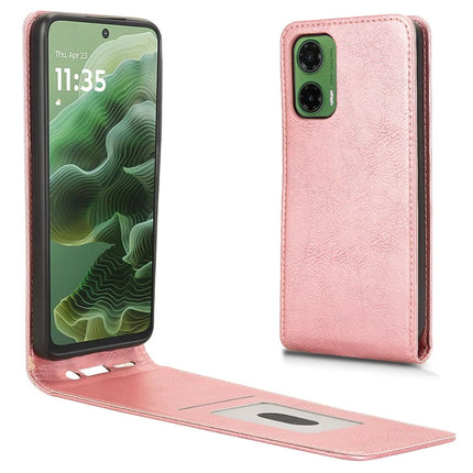 For Motorola Moto G35 5G Case with Card Slot Magnetic Vertical Flip Leather Phone Cover - Rose Gold