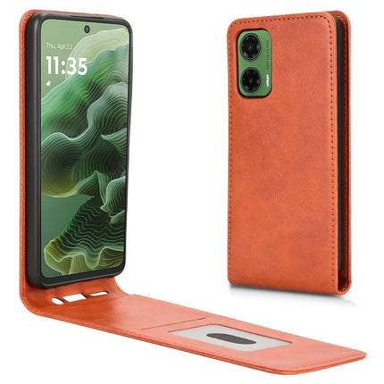 For Motorola Moto G35 5G Case with Card Slot Magnetic Vertical Flip Leather Phone Cover - Orange
