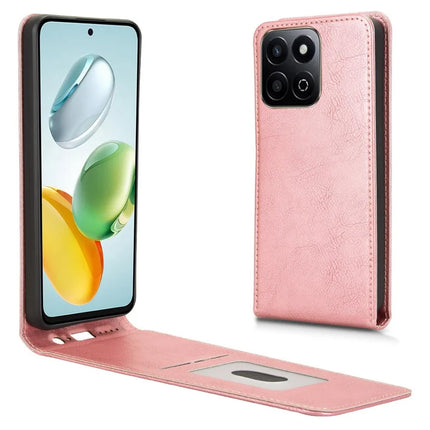 Leather Case For Honor 200 Smart 5G  /  Play 60 Plus 5G  /  Play 9T  /  X7c 4G Magnetic Vertical Flip Phone Cover with Card Slot - Rose Gold