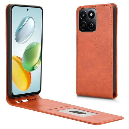 Leather Case For Honor 200 Smart 5G  /  Play 60 Plus 5G  /  Play 9T  /  X7c 4G Magnetic Vertical Flip Phone Cover with Card Slot - Orange